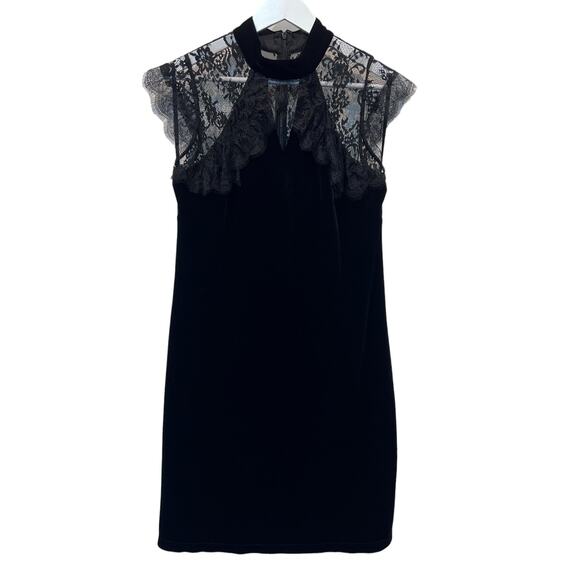 White House Black Markets Cap Sleeve Lace Velvet Knee Length Shift Dress 4 - Picture 1 of 12